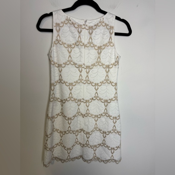 Lilly Pulitzer Nadine Resort White Lilly Pad Lace White Gold Shift Dress Size 0 - Picture 4 of 9